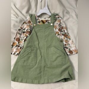 Green Kids Dress with Floral Top